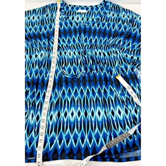 Calvin Klein Size 14 Blue Dress Kimono Flutter Sleeve Geometric Drawstring - Picture 10 of 11